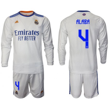 Billiga Fotbollströjor Real Madrid Alaba 4 Barn Hemma tröja 2021/22 Långärmad